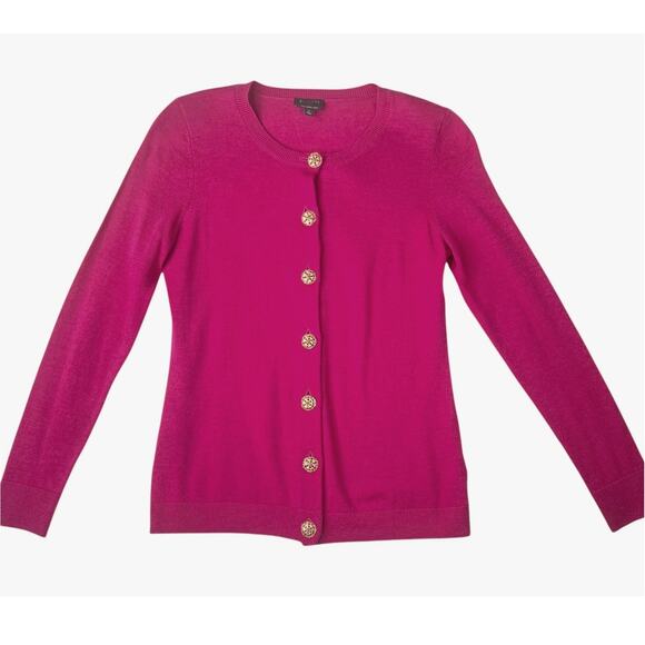 Talbots Petites Pure Merino Wool Cardigan Sweater Pink Size 00 Jewel Button Glam - Picture 1 of 7